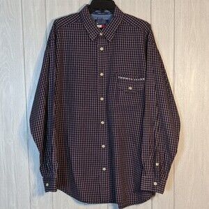 VTG Tommy Hilfiger Checker Pattern Long Sleeve Button Front Shirt EUC Flag SZ XL